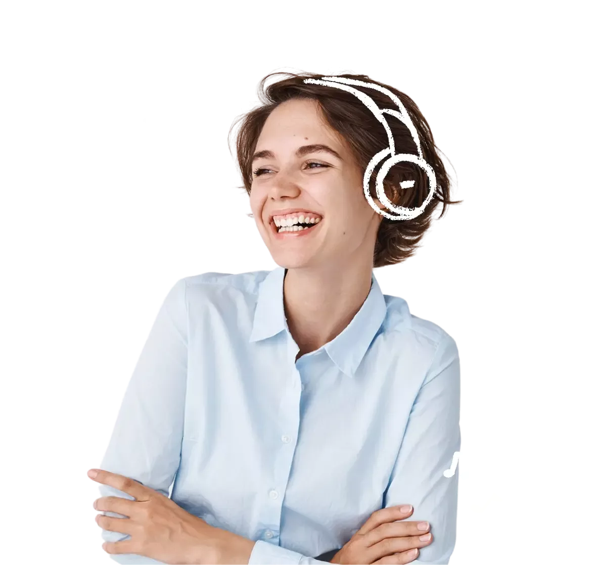 Smiling woman with playful illustration