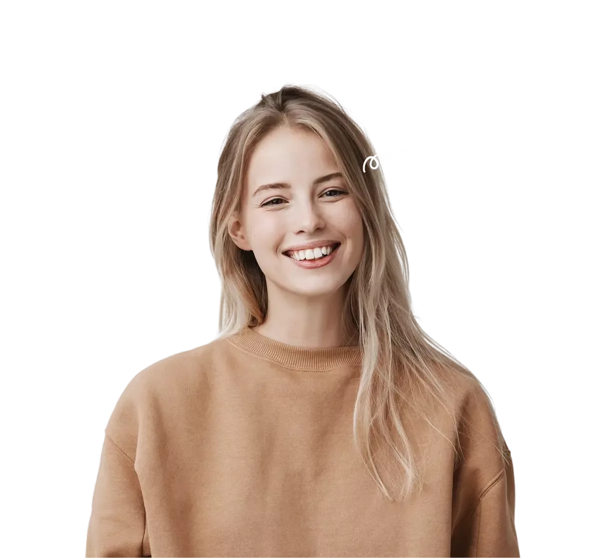 Smiling woman with playful illustration