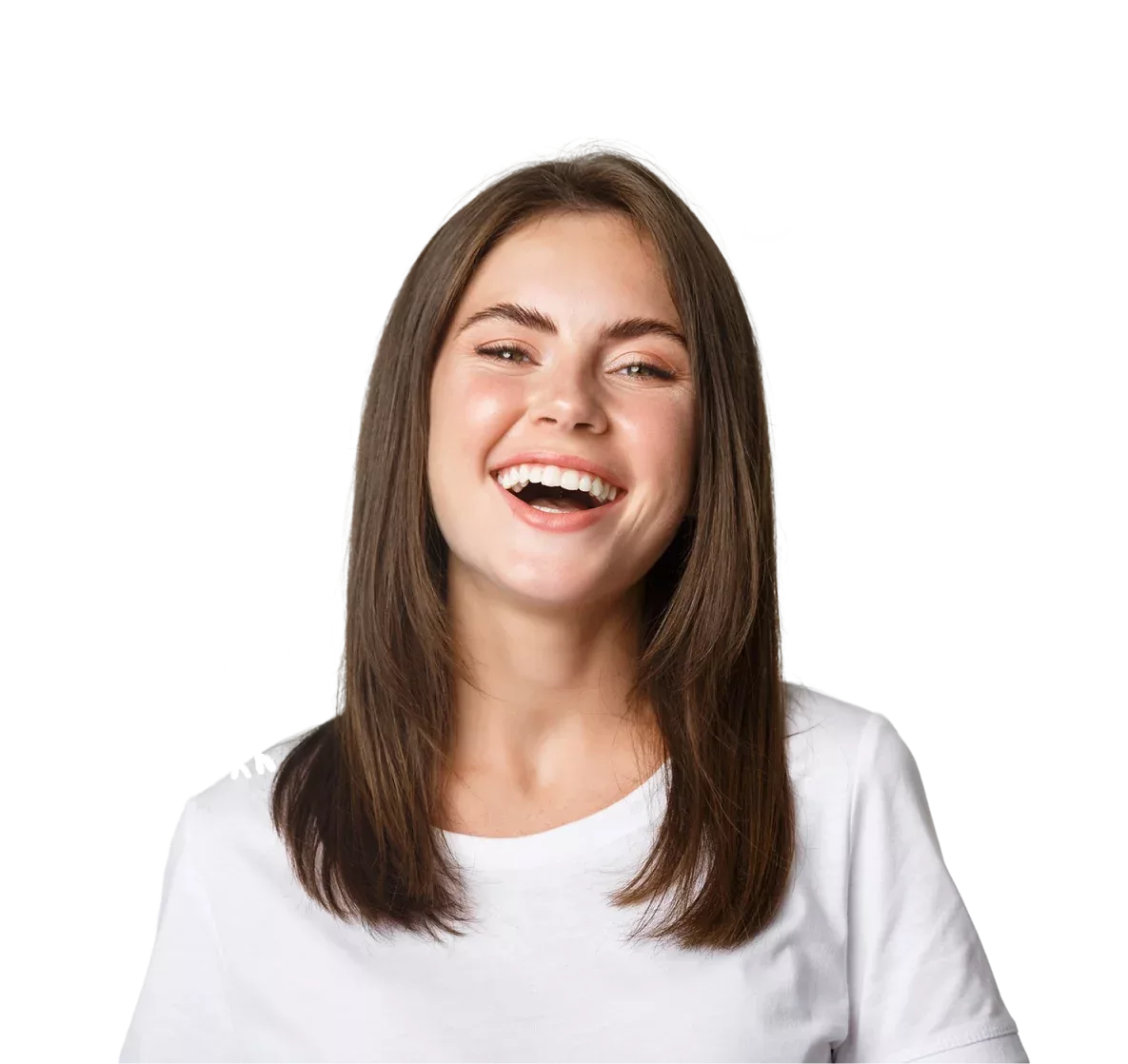 Smiling woman with playful illustration