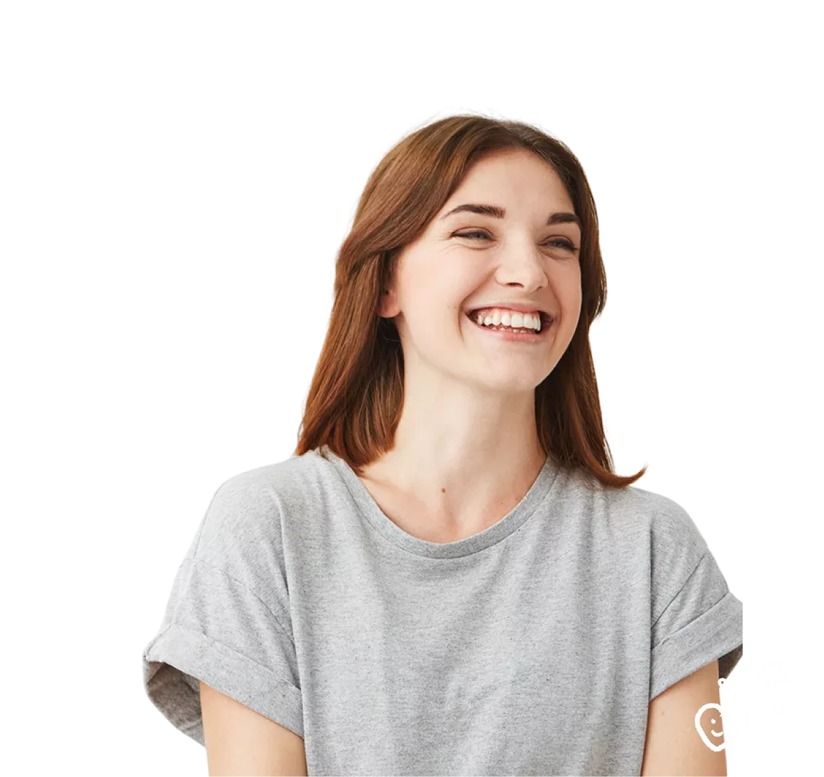 Smiling woman with playful illustration