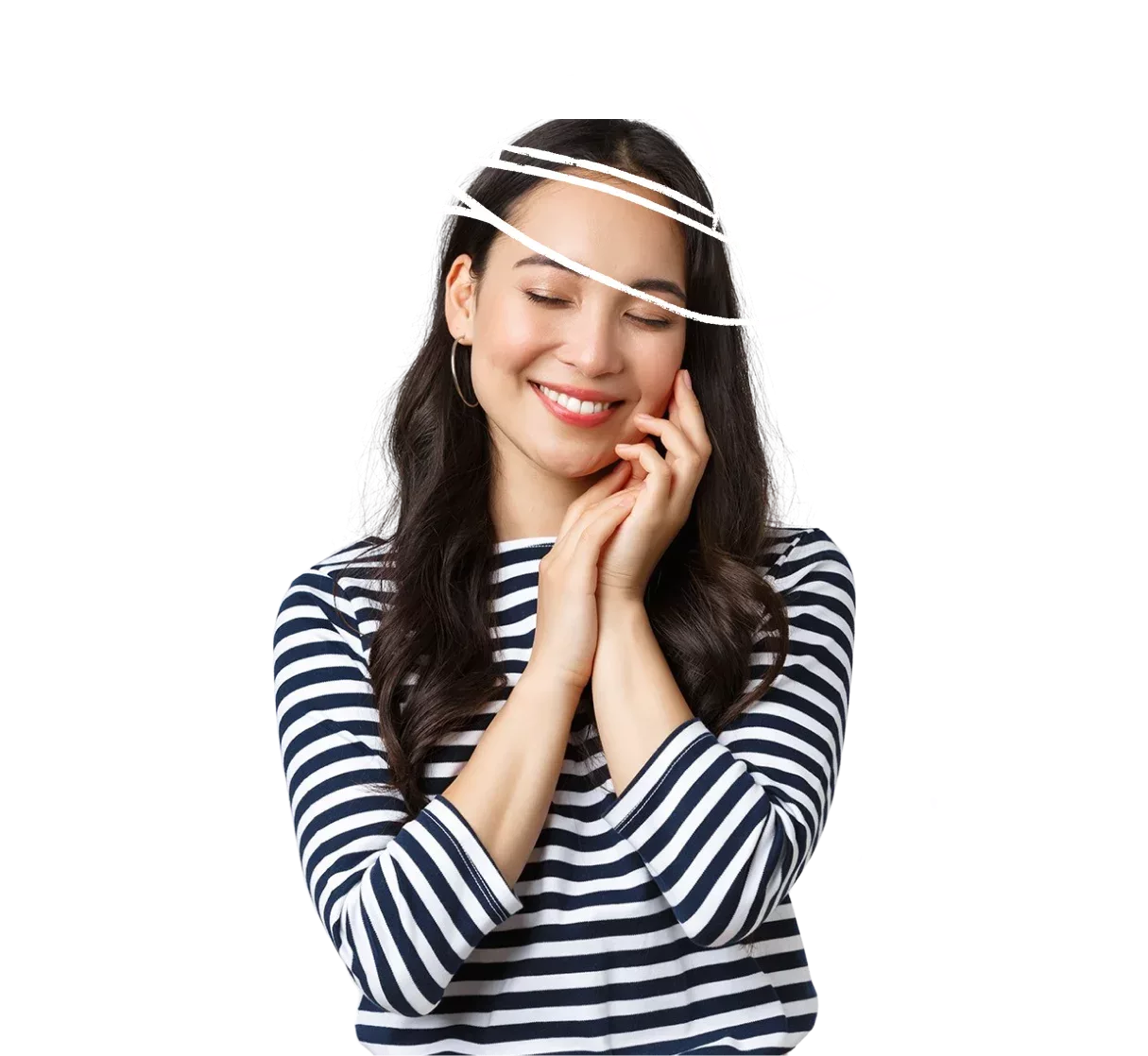 Smiling woman with playful illustration